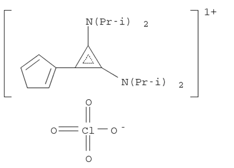 Molecular Structure of 65455-61-0 (Cyclopropenylium,bis[bis(1-methylethyl)amino](1,4-cyclopentadien-1-yl)-, perchlorate)